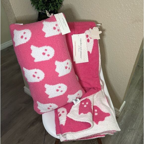 Cupcakes and cashmere halloween pink ghost throw blanket and pillow - Picture 1 of 5